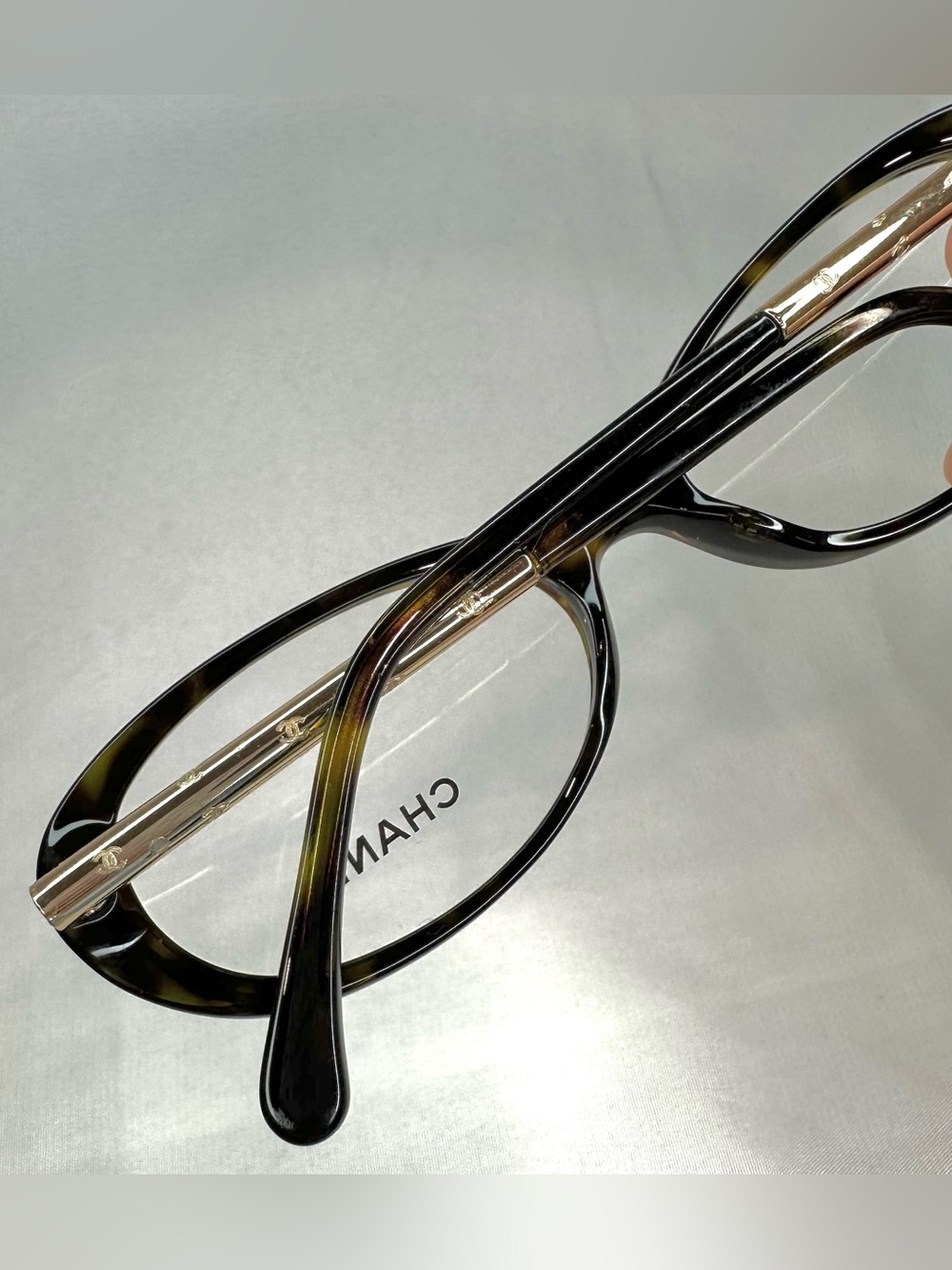 CHANEL Tortoiseshell Brown Eyeglasses with Gold Temples
